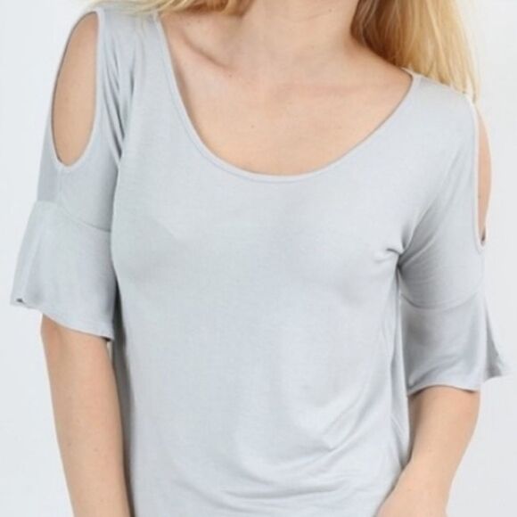 Ruffled Sleeve Cold Shoulder Top - Picture 5 of 14